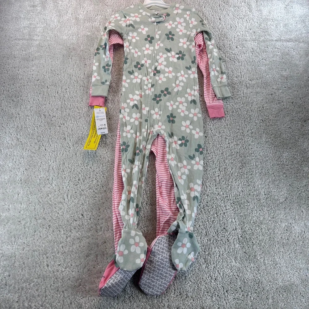 Carters Just One You Toddler Girls 3T Floral Strawberry Footed Pajamas 2 Pack